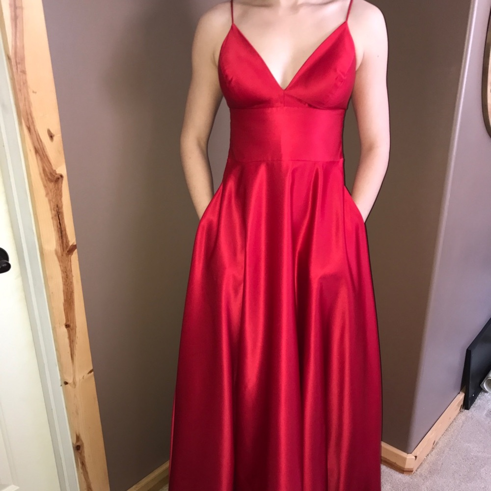 Red, satin prom dress